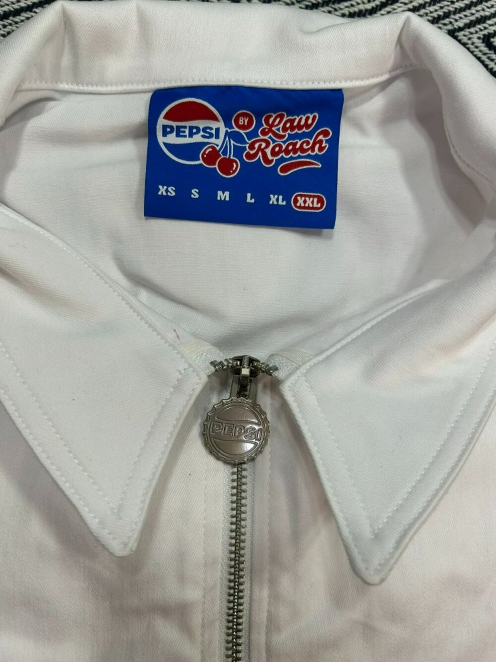 PEPSI x Law Roach Wild Cherry Collection White Denim Jumpsuit Flair Leg NWT - Picture 7 of 7
